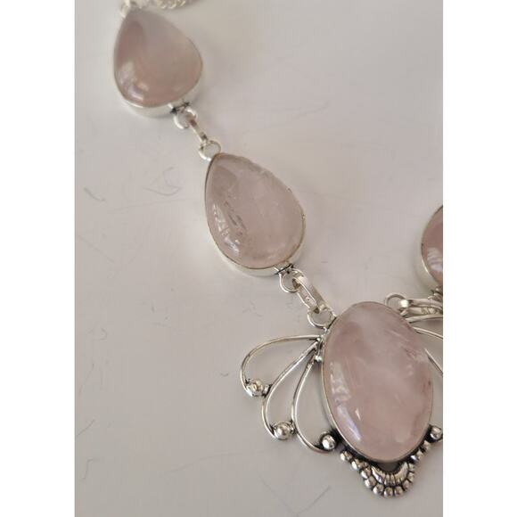 Elegant Rose Quartz Necklace - Sterling Silver Statement Jewelry - Picture 4 of 12